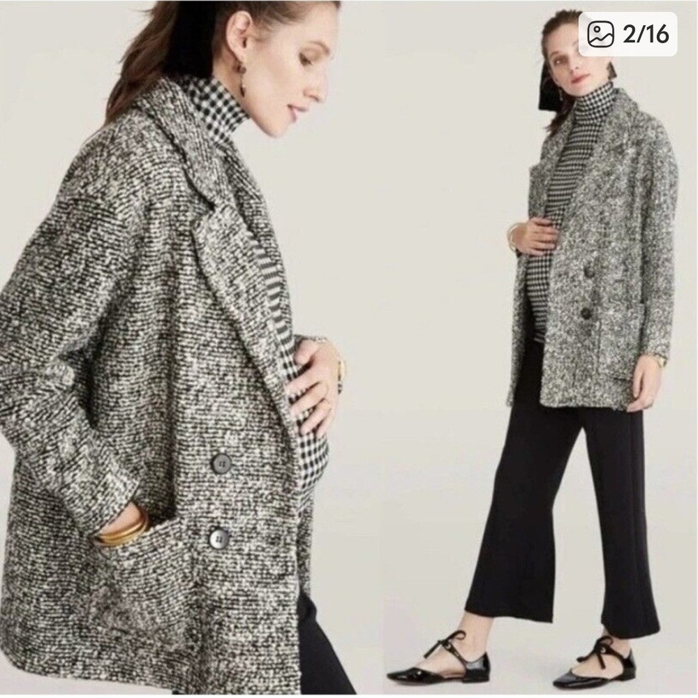 Hatch The Bristol Coat Black & White Textured Double‎ Breasted Wool Blend Small